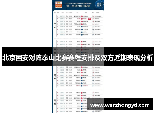 北京国安对阵泰山比赛赛程安排及双方近期表现分析